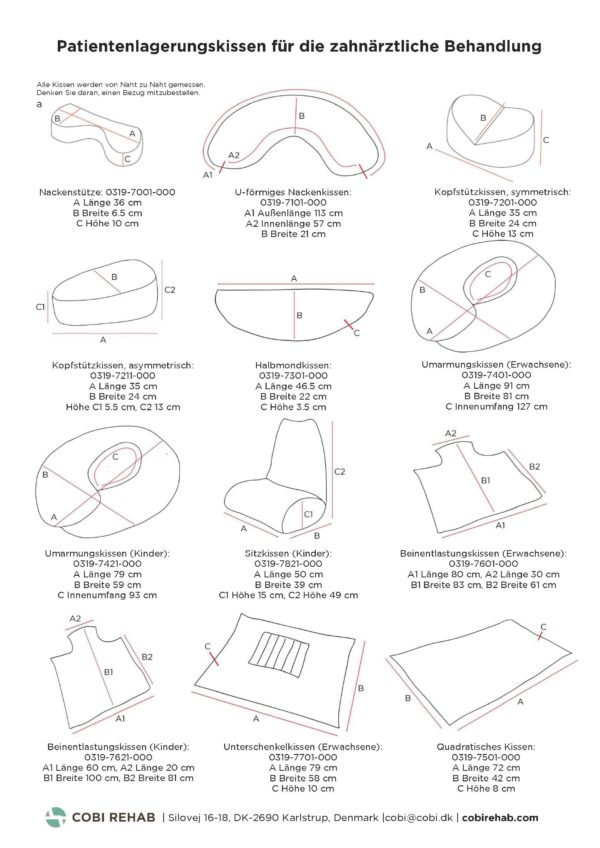 Übersicht - Patientenlagerungskissen für die zahnärztliche Behandlung